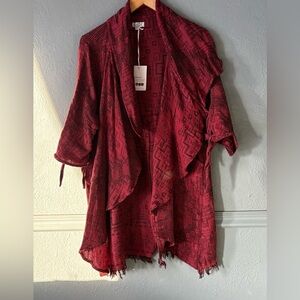 Tamsy | cotton | ruffle | tie detail | 3/4 sleeve | open front | cardigan | OS